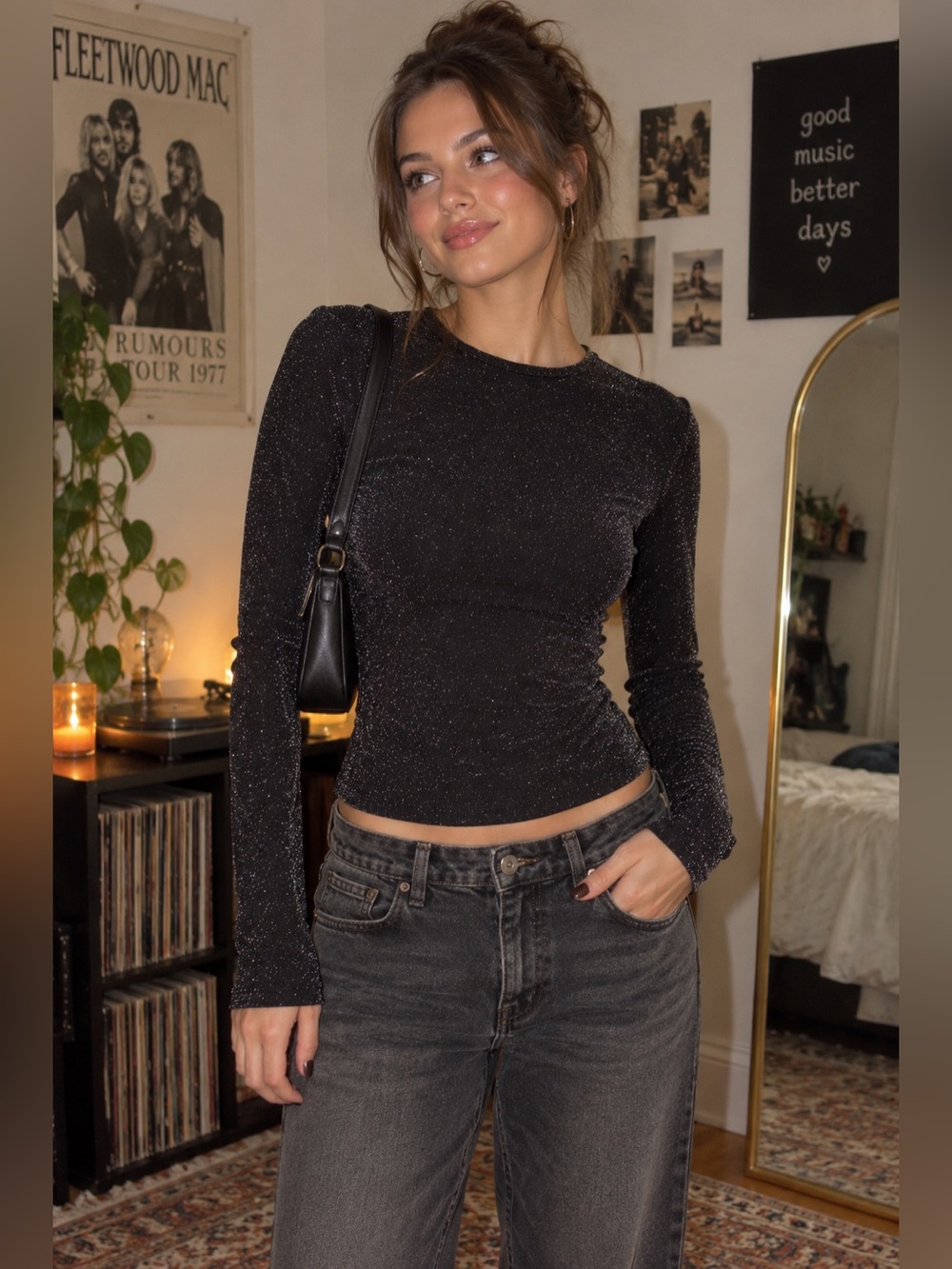 Vintage Wet Seal Sparkly Black Long Sleeve Top